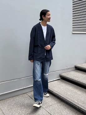 「tk.TAKEO KIKUCHI（ティーケータケオキクチ）のアイテム（ジャケット/アウター）」を使った、kitauraさん（メンズ・172cm）の夏コーディネート