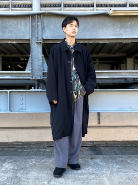 「tk.TAKEO KIKUCHI（ティーケータケオキクチ）のアイテム（ステンカラーコート）」を使った、kitauraさん（メンズ・172cm）の冬コーディネート