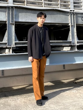 「tk.TAKEO KIKUCHI（ティーケータケオキクチ）のアイテム（ノーカラージャケット）」を使った、kitauraさん（メンズ・172cm）の冬コーディネート