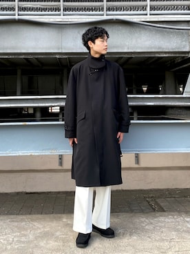「tk.TAKEO KIKUCHI（ティーケータケオキクチ）のアイテム（ステンカラーコート）」を使った、kitauraさん（メンズ・172cm）の冬コーディネート