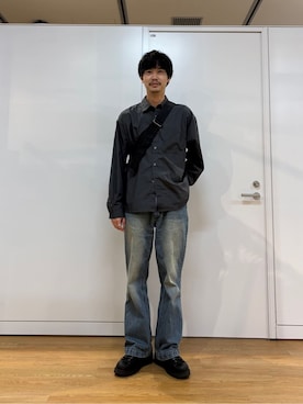 「UNTITLED（アンタイトル）の◆[L]麻混ロングラメカーディガン（カーディガン/ボレロ、イエロー系）」を使った、kitauraさん（メンズ・172cm）の春コーディネート
