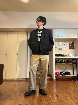 「Dickies（ディッキーズ）の【別注限定展開】 TWILL STRETCH  CHINO PANTS/ツイルスストレッチチノパンツ（チノパンツ、ベージュ系）」を使った、tettereさん（メンズ・162cm）の春コーディネート