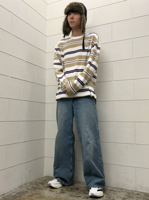 90sオルタナティブスポーツ長袖ストライプ ワッフル ティー / ロンT