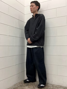 「adidas（アディダス）のアディゼロ EVO SL ウーブン / Adizero EVO SL WOVEN / ランニングシューズ / アディダス adidas（スニーカー、ブラック系）」を使った、WRさん（メンズ・175cm）の夏コーディネート