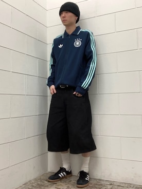 「adidas（アディダス）のドイツ代表 アウェイ アンセムジャケット / ジャージ / トラックジャケット / アディダス adidas（ジャージ、ブルー系）」を使った、WRさん（メンズ・175cm）の春コーディネート