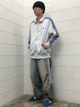 「adidas（アディダス）のファイヤーバード トラックトップ / ジャージ / トラックジャケット / アディダスオリジナルス adidas Originals（ジャージ、グレー系）」を使った、WRさん（メンズ・175cm）の春コーディネート