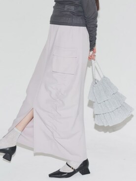 「ECLAM（クラム）の袖シャーリングシアーカットソー（T恤、グレー系）」を使った、ECLAMスタッフさん（レディース・163cm）の冬コーディネート