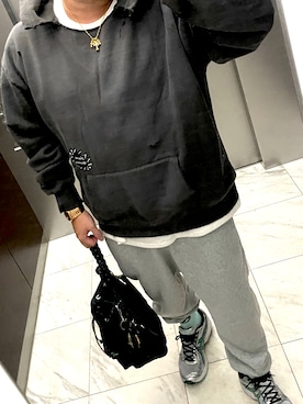 「アイテム（かごバッグ）」を使った、bullさん（メンズ・173cm）の冬コーディネート