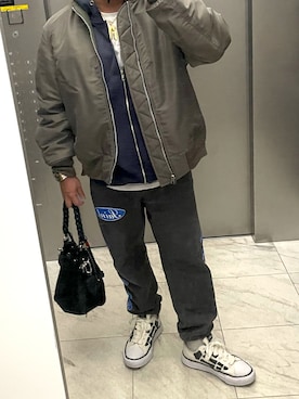 「アイテム（かごバッグ）」を使った、bullさん（メンズ・173cm）の冬コーディネート