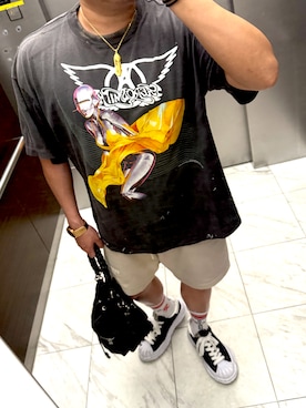 「SAINT Mxxxxxx（セント マイケル）のアイテム（Tシャツ/カットソー、ブラック系）」を使った、bullさん（メンズ・173cm）の春コーディネート