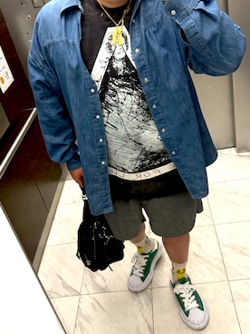 「SAINT Mxxxxxx（セント マイケル）のアイテム（Tシャツ/カットソー、ブラック系）」を使った、bullさん（メンズ・173cm）の春コーディネート