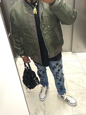 「アイテム（MA-1）」を使った、bullさん（メンズ・173cm）の冬コーディネート