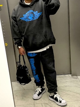 「アイテム（かごバッグ）」を使った、bullさん（メンズ・173cm）の冬コーディネート