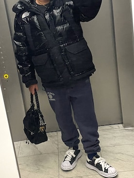 「アイテム（かごバッグ）」を使った、bullさん（メンズ・173cm）の冬コーディネート