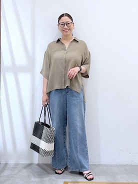 「Elura（エルーラ）の2WAYクロスサンダル/646446（サンダル、ブラック系）」を使った、はつなさん（レディース・158cm）の夏コーディネート