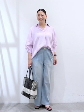 「Elura（エルーラ）の2WAYクロスサンダル/646446（サンダル、ブラック系）」を使った、はつなさん（レディース・158cm）の夏コーディネート