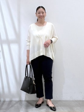 「Elura（エルーラ）のリュクスラインテープBAG　L/633011（手袋、ブラック系）」を使った、はつなさん（レディース・158cm）の春コーディネート