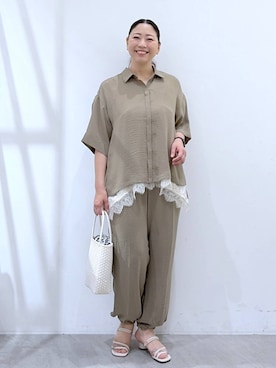 「Elura（エルーラ）のレースサテンキャミソール/625546（キャミソール、ホワイト系）」を使った、はつなさん（レディース・158cm）の夏コーディネート