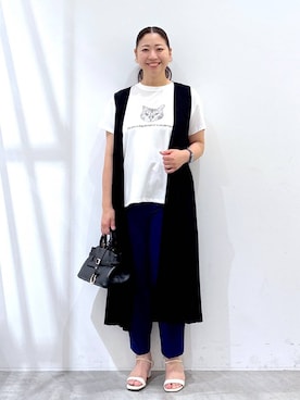 「Elura（エルーラ）の異素材コンビニットジレ/494674（その他アウター）」を使った、はつなさん（レディース・158cm・30代）の夏コーディネート