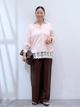 「Elura（エルーラ）の裾レースタンク/605388（坦克背心、ホワイト系）」を使った、はつなさん（レディース・158cm）の春コーディネート