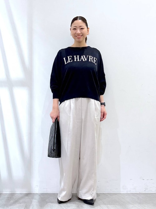 MHL エムエイチエル　ネイビー　ワイドパンツ　 Lサイズ エムエイチエル MHL. LIGHTWEIGHT COTTON LINEN TWILL TROUSERS