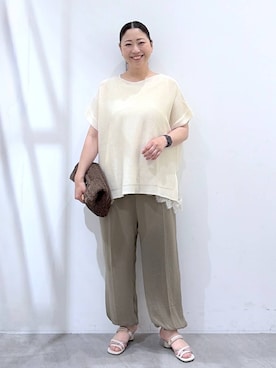 「Elura（エルーラ）の2WAYクロスサンダル/646446（サンダル、ホワイト系）」を使った、はつなさん（レディース・158cm）の夏コーディネート
