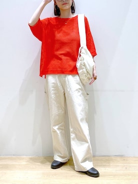 「LOWRYS FARM（ローリーズファーム）のスタイルＵＰクロスカップキャミ　100757（Tシャツ/カットソー、ホワイト系）」を使った、みーやん。さん（レディース・161cm）の夏コーディネート