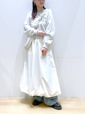 「着痩せ」｜「アイテム（スウェット）」を使った、みーやん。さん（レディース・161cm）の春コーディネート