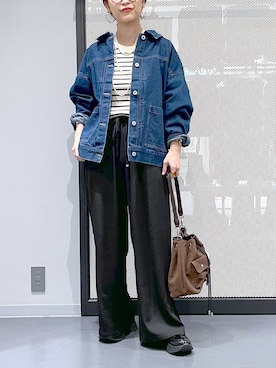 「LAKOLE（ラコレ）のビックシルエットデニムジャケット / 588026（デニムジャケット）」を使った、みーやん。さん（レディース・161cm）の秋コーディネート