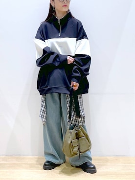 「着痩せ」｜「アイテム（スウェット）」を使った、みーやん。さん（レディース・161cm）の春コーディネート