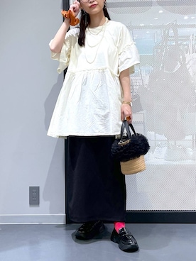 「メンズライク」｜「アイテム（チュニック）」を使った、みーやん。さん（レディース・161cm）の夏コーディネート