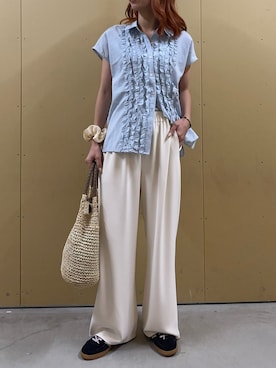 「アイテム（かごバッグ）」を使った、Maikaさん（レディース・163cm）の夏コーディネート