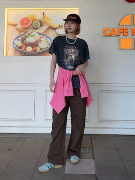 「fredy emue（フレディエミュ）のドット釦ポンチカーディガン（カーディガン/ボレロ、ピンク系）」を使った、Maikaさん（レディース・163cm）の春コーディネート