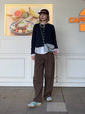 「fredy emue（フレディエミュ）のドット釦ポンチカーディガン（カーディガン/ボレロ、ブルー系）」を使った、Maikaさん（レディース・163cm）の春コーディネート