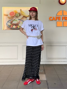 「fredy emue（フレディエミュ）のドットマーメイドスカート（スカート、ブラック系）」を使った、Maikaさん（レディース・163cm）の夏コーディネート