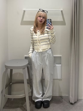 「FREE'S MART（フリーズマート）の◇キャミレイヤードクルーネックニット（ニット/セーター、ホワイト系）」を使った、nanakaさん（レディース・158cm）の春コーディネート