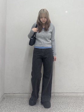 「FREE'S MART（フリーズマート）の◆配色レイヤードリブニットカーディガン（ニット/セーター、グレー系）」を使った、nanakaさん（レディース・158cm）の春コーディネート