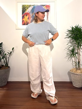 「URBAN RESEARCH Sonny Label（アーバンリサーチサニーレーベル）のSTAR&STRIPE　マルチボーダーTシャツ（Tシャツ/カットソー、ブルー系）」を使った、kamachanさん（レディース・156cm）の夏コーディネート