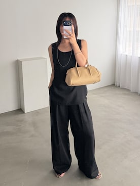 「DouDou（ドゥドゥ）の【セットアップ可能】リネン混サイドデザインタンクブラウス（シャツ/ブラウス、ブラック系）」を使った、honoka ୨୧さん（レディース・166cm）の春コーディネート