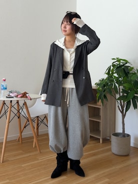 「DouDou（ドゥドゥ）の【完売カラー追加/SAKURA企画】ラメドロストDD刺繍スウェットパンツ（スウェットパンツ、グレー系）」を使った、honoka ୨୧さん（レディース・166cm）の夏コーディネート