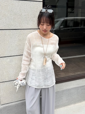 「DouDou（ドゥドゥ）の【OKOCHI企画】サングラスホルダーネックレス（ネックレス、ベージュ系）」を使った、honoka ୨୧さん（レディース・166cm）の夏コーディネート