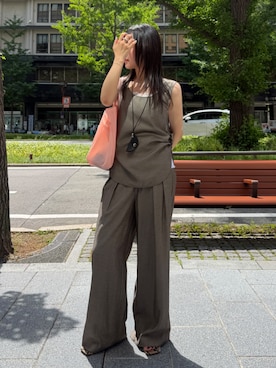 「DouDou（ドゥドゥ）のレースキャミ（Tシャツ/カットソー、ホワイト系）」を使った、honoka ୨୧さん（レディース・166cm）の春コーディネート