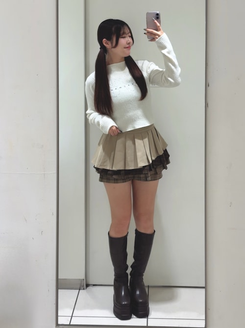 【Belle Charme】Mix Check Pleats Skirt