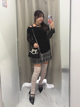 「OLIVE des OLIVE（オリーブデオリーブ）の【Belle Charme】Lace Layered Pleated Onepiece（ワンピース、ブラック系）」を使った、Sakuraさん（レディース・152cm）の夏コーディネート