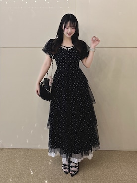 「one after another NICE CLAUP（ワンアフターアナザーナイスクラップ）の【Black Ribbon Collection】バックリボンティアードワンピース（ワンピース、その他）」を使った、Sakuraさん（レディース・152cm）の春コーディネート