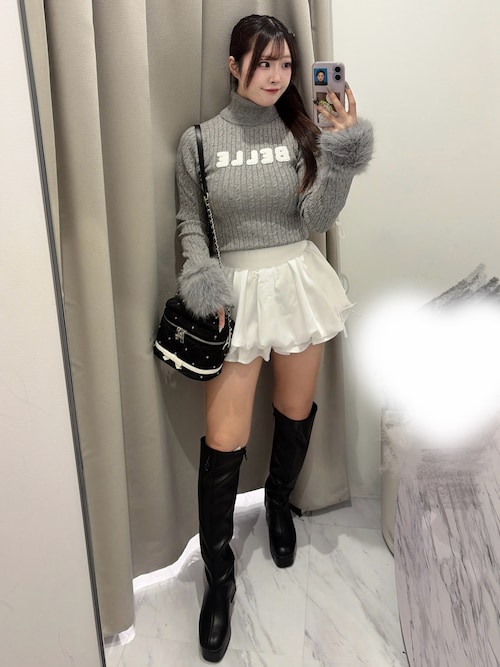 【Belle Charme】Belle Logo Fur Sleeve Knit