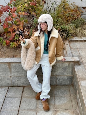 「アイテム（ムートンコート）」を使った、GENERAL IDEAさん（レディース・168cm）の冬コーディネート