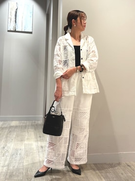「abahouse mavie（アバハウスマヴィ）の【セットアップ対応】刺繍レースジャケット（テーラードジャケット、ホワイト系）」を使った、yoshiさん（レディース・166cm）の夏コーディネート