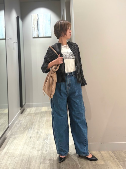 セール】サイドライン タック ワイド ハイウエスト デニムパンツ