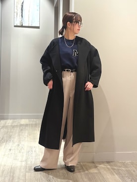 「アイテム（ノーカラーコート）」を使った、yoshiさん（レディース・166cm）の冬コーディネート